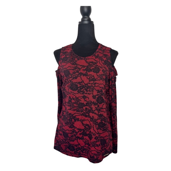Michael Kors Cold Shoulder Long Sleeve Top Red - Picture 2 of 9